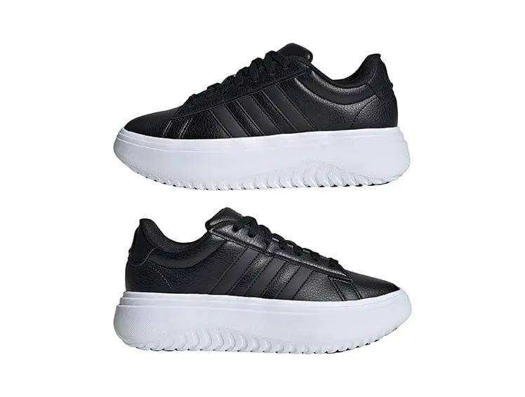 Zapatilla Adidas Grand Court Plataforma Cuero Mujer Negro